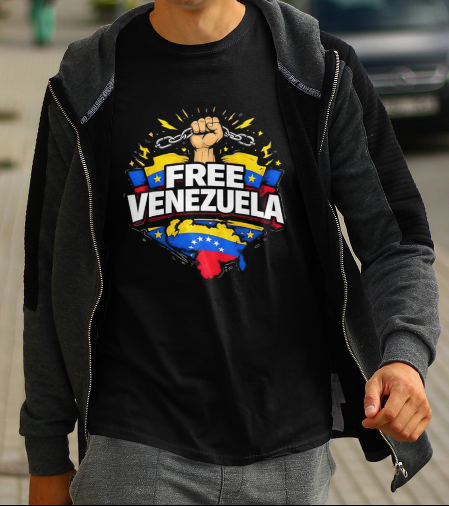 Free Venezuela With Broken Chains And National Colors Symbolic Image T-Shirt