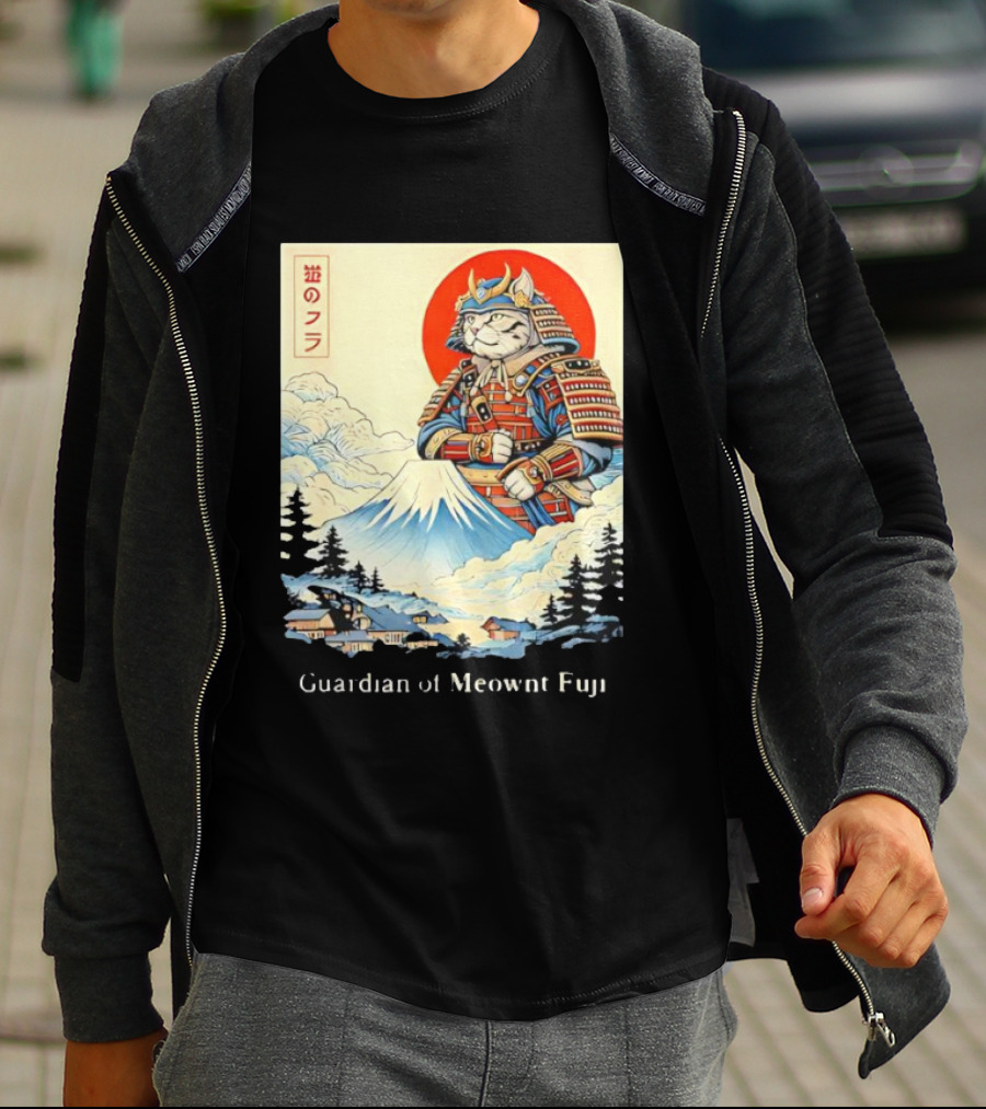 Guardian Of Meownt Fuji Samurai Cat Japanese T-Shirt