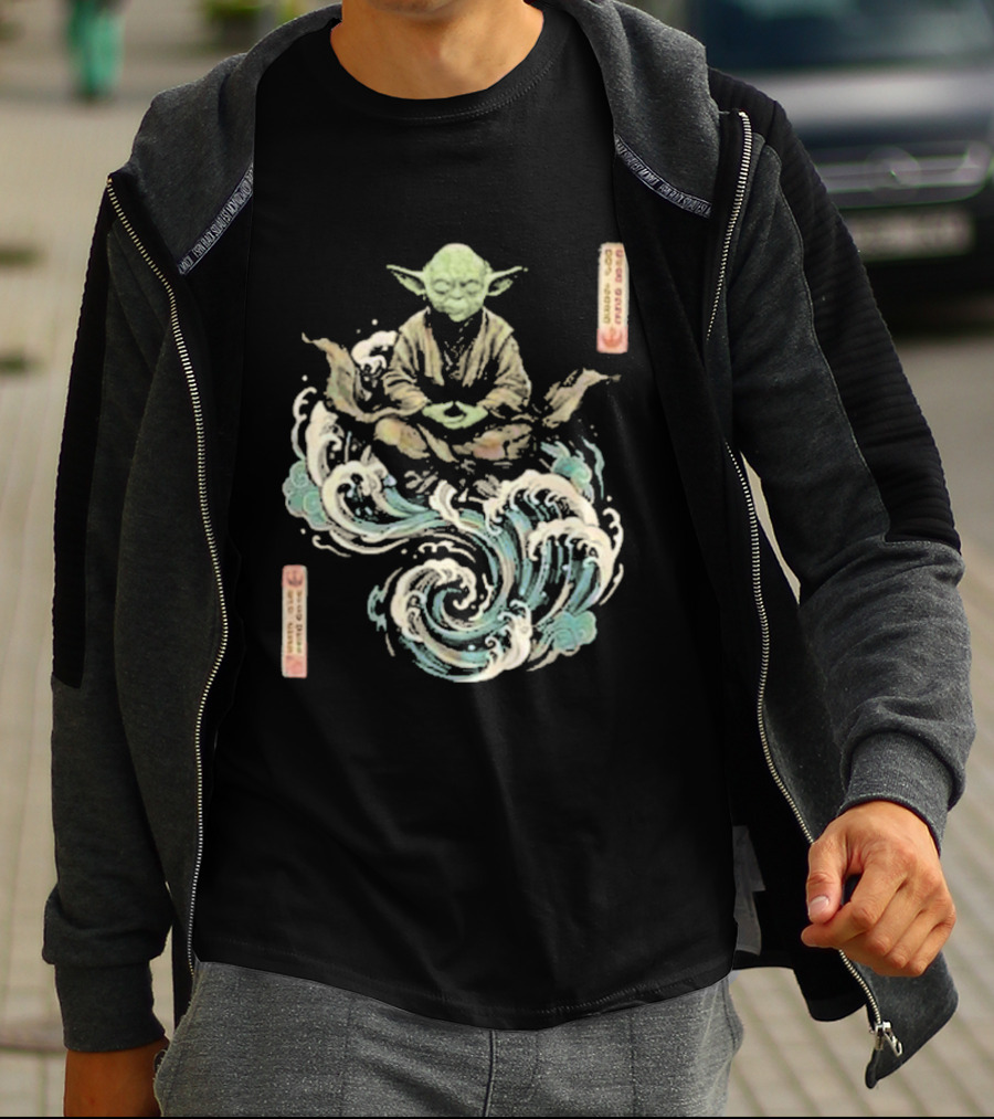Star Wars Day 2026 May 4 Master Yoda Meditation Japanese Ukiyo E Ocean Wave T-Shirt
