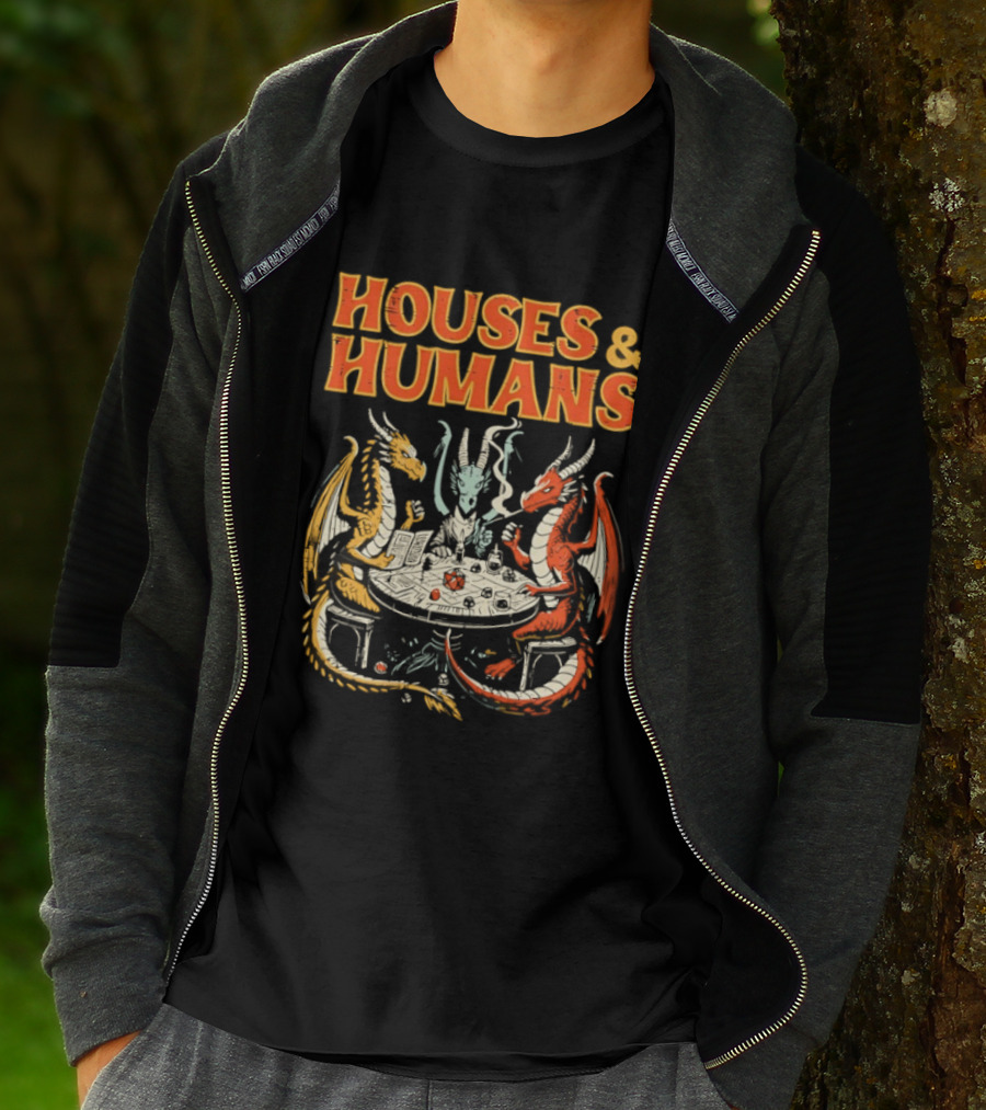 Houses And Humans Fantasy Game Dragons Around Table T-Shirt