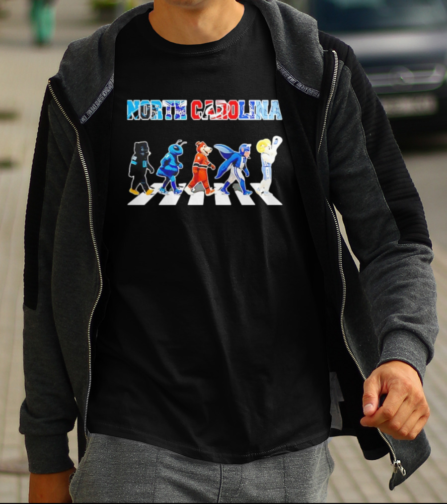 North Carolina Sports Mascots Panthers Hornets Hurricanes Duke Blue Heels Walking Across T-Shirt