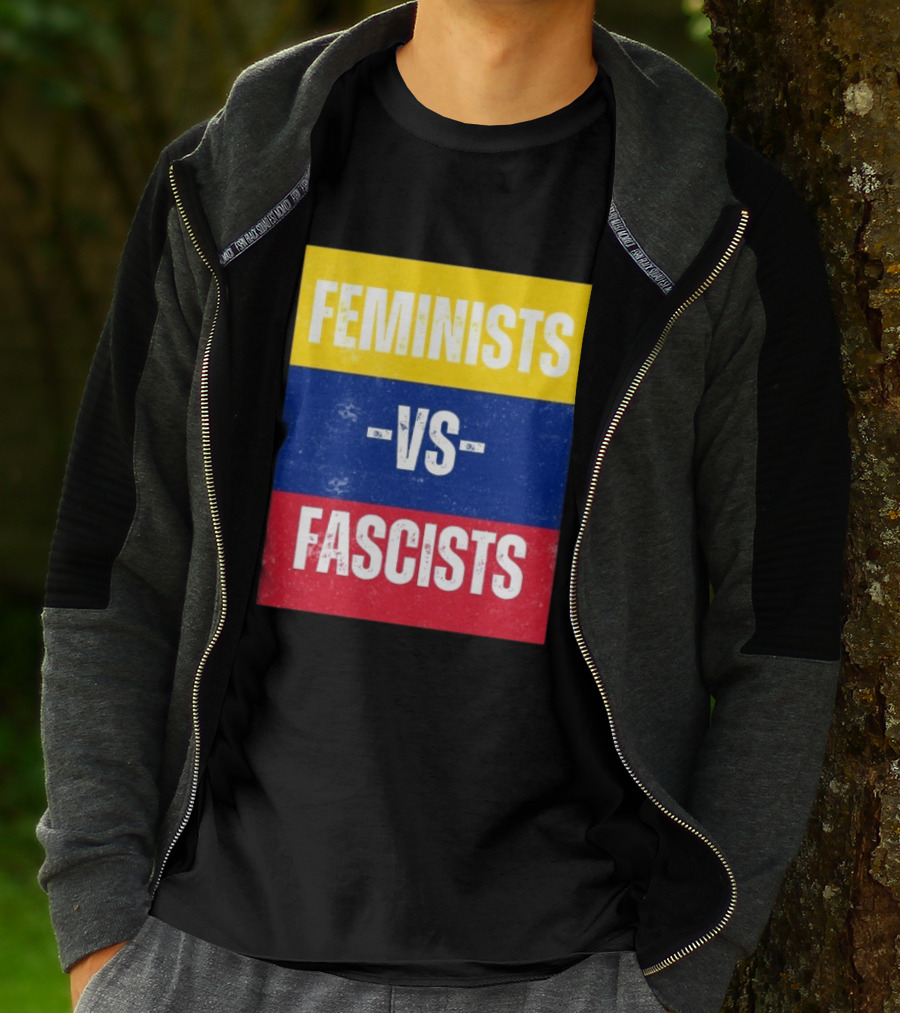 Feminists Vs Fascists Bold Statement Yellow Blue Red March T-Shirt