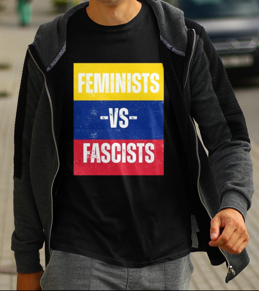 Feminists Vs Fascists Bold Statement Yellow Blue Red March T-Shirt