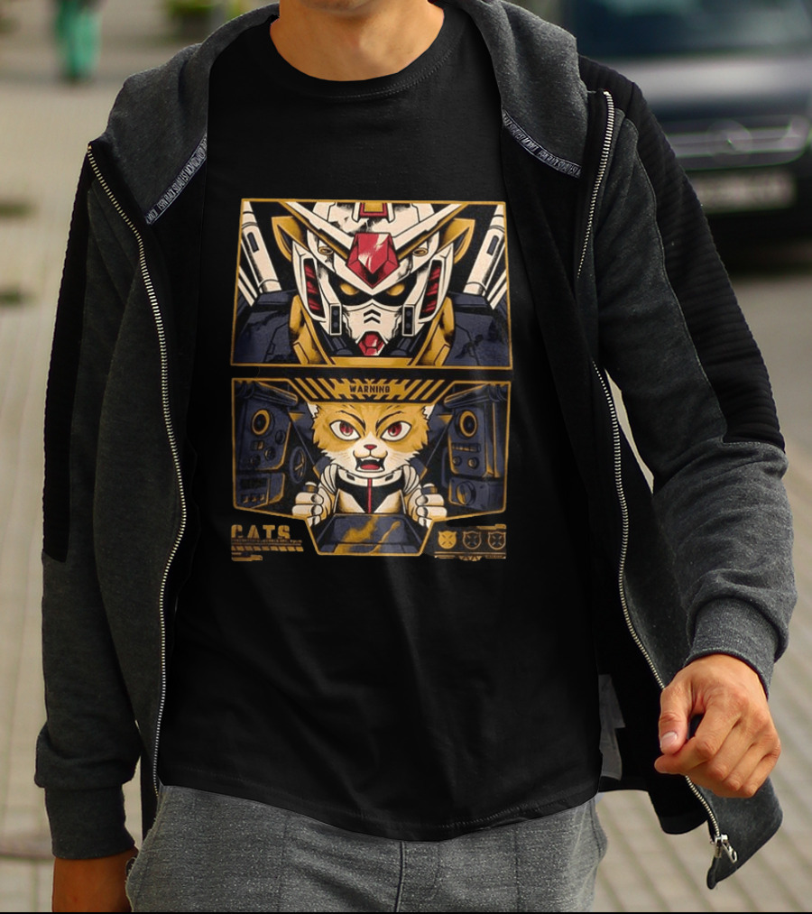 Amuro The Cat RX 78 2 Gundam Anime Warning Cats Play Grumpy Meows T-Shirt