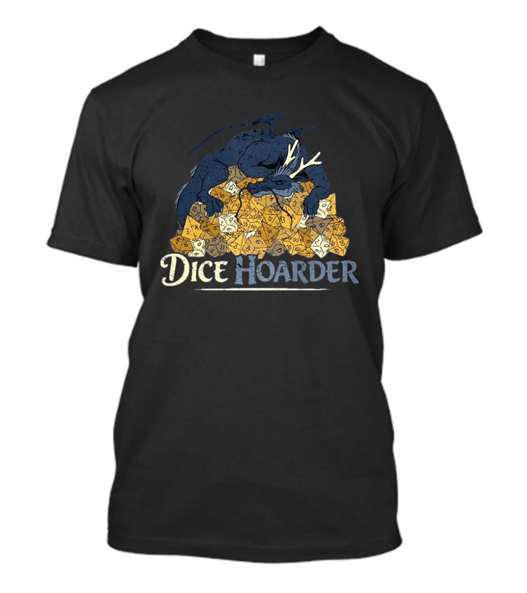 Dice Hoarder Dragon With Pile Of Polyhedral Dice Dungeons And Dragons Fantasy T-Shirt