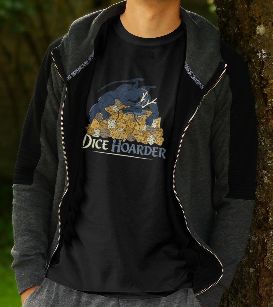 Dice Hoarder Dragon With Pile Of Polyhedral Dice Dungeons And Dragons Fantasy T-Shirt