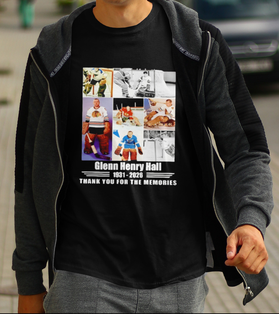 Glenn Henry Hall 1931 2026 Hockey Goalie Memories Chicago Blackhawks St. Louis Blues T-Shirt