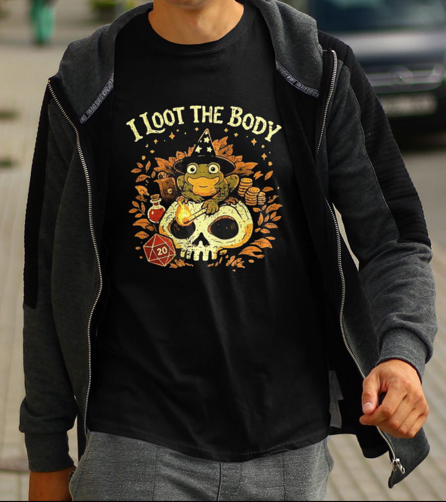 I Loot The Body Frog Wizard Dice Fantasy Adventure T-Shirt