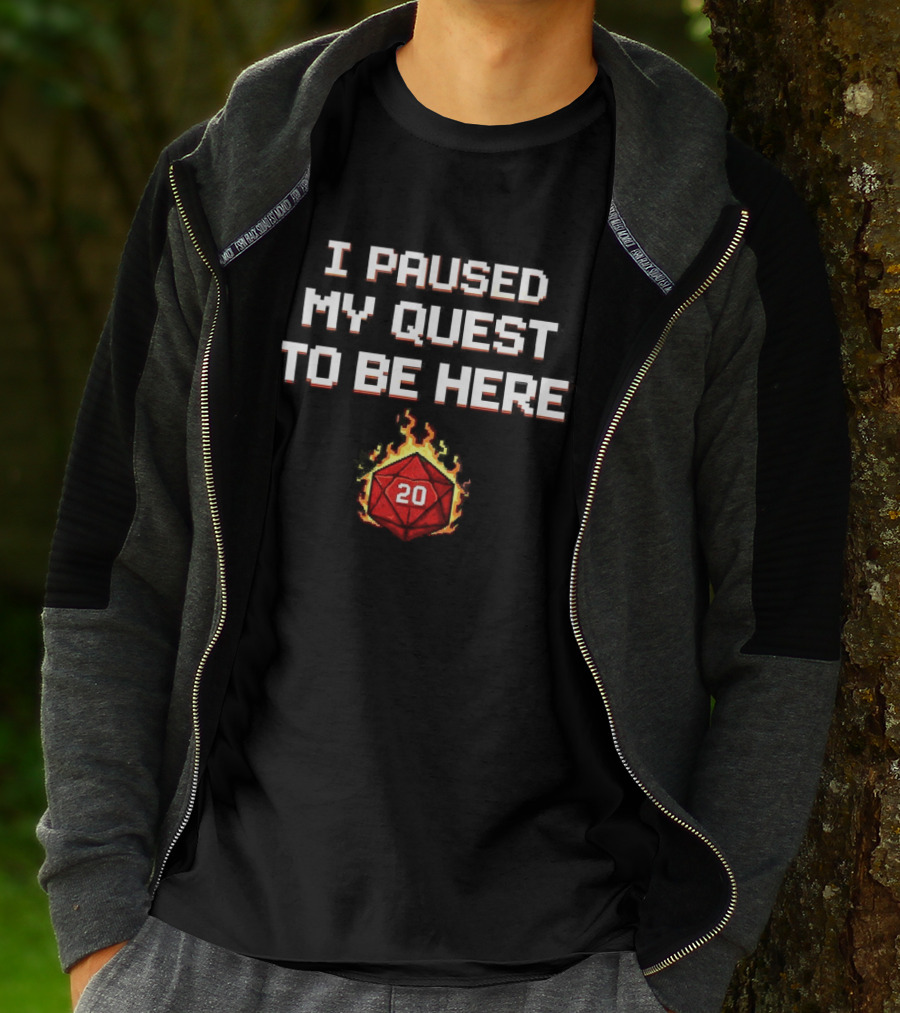 I Paused My Quest To Be Here 20 Sided Dice Flames Dungeons And Dragons T-Shirt