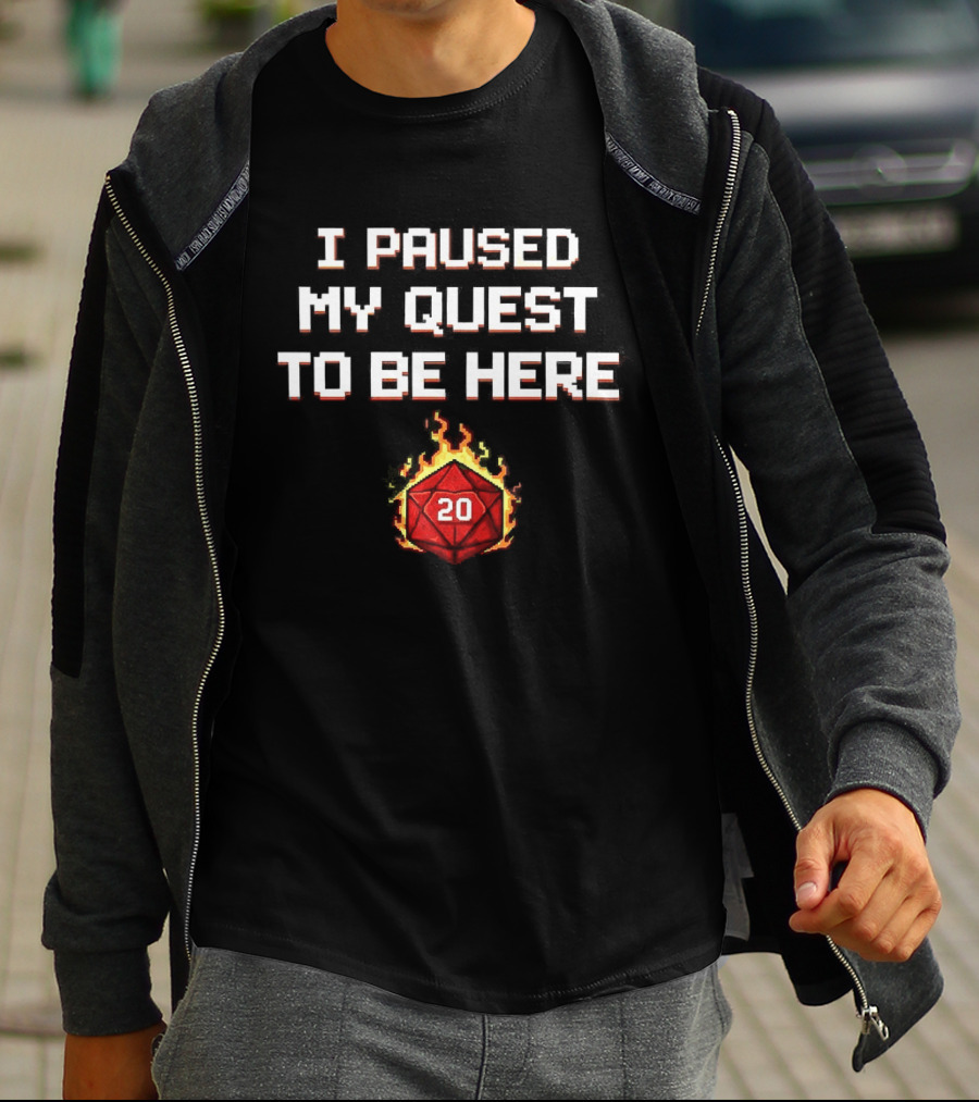 I Paused My Quest To Be Here 20 Sided Dice Flames Dungeons And Dragons T-Shirt