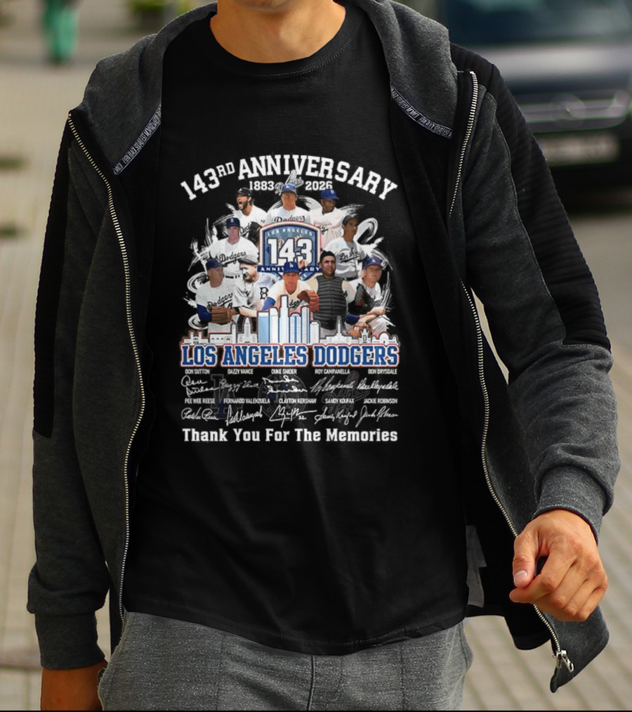 Los Angeles Dodgers 143rd Anniversary Thank You For The Memories Player Signatures T-Shirt