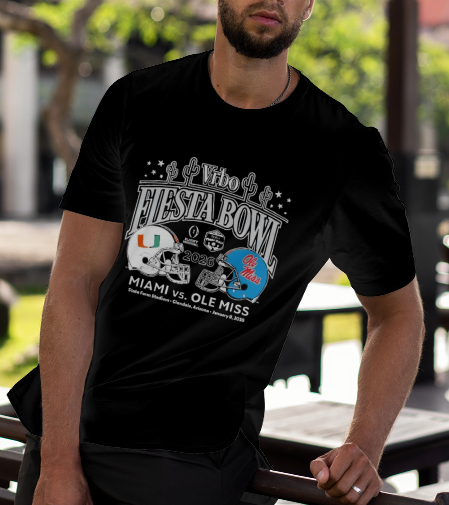 Miami Hurricanes Vs Ole Miss 2026 Vrbo Fiesta Bowl Matchup Rebels Cactus CFP Semifinal Arizona January 1 2026 T-Shirt