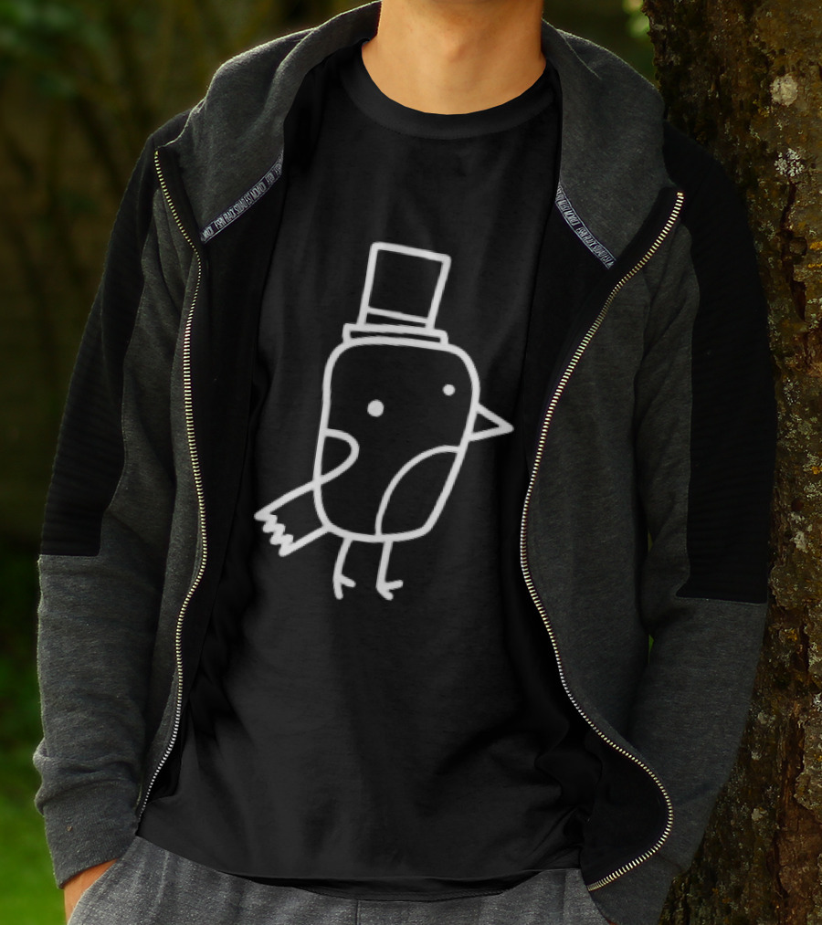 Minimalist Line Art Gentleman Bird Doodle Top Hat T-Shirt