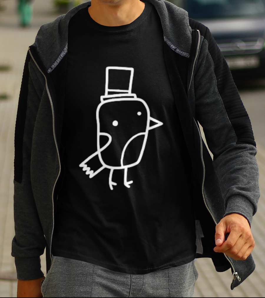 Minimalist Line Art Gentleman Bird Doodle Top Hat T-Shirt