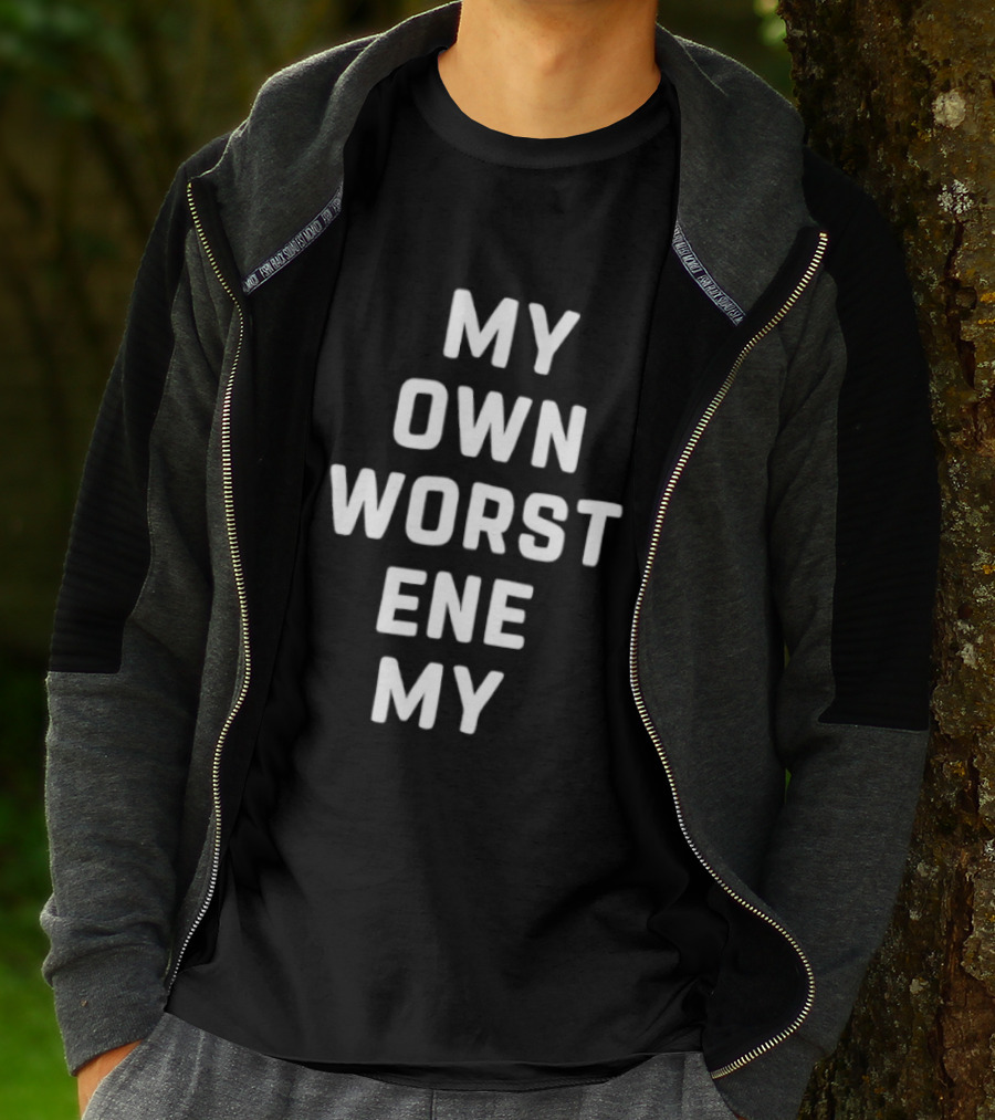My Own Worst Enemy Repeated Text Bold White Letters T-Shirt