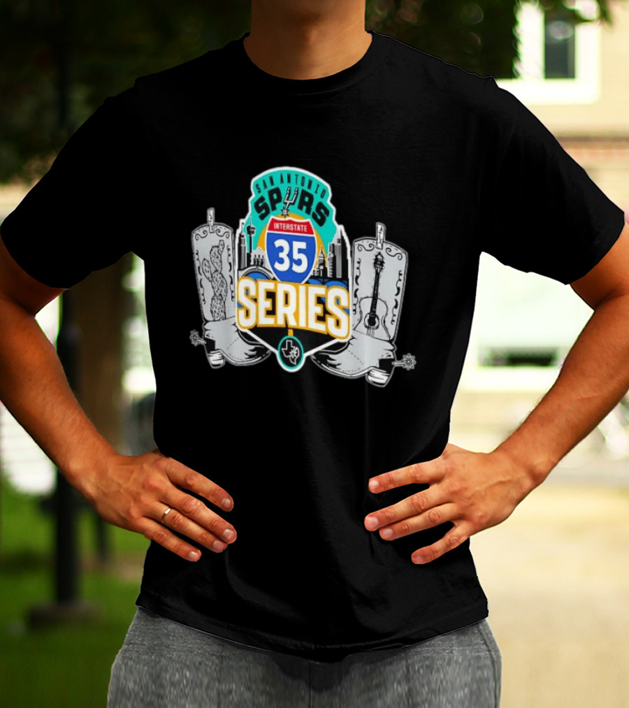 San Antonio Spurs Interstate 35 Series Cactus Guitar Boots Skyline T-Shirt