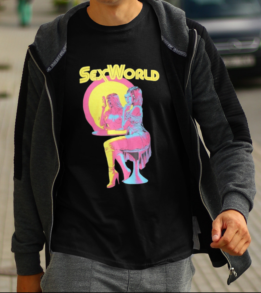 SexWorld Retro Neon Art Style With Futuristic Sexbot T-Shirt