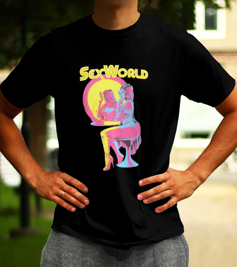 SexWorld Retro Neon Art Style With Futuristic Sexbot T-Shirt