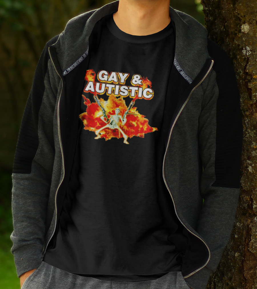Gay & Autistic Skeleton Fire Explosions T-Shirt