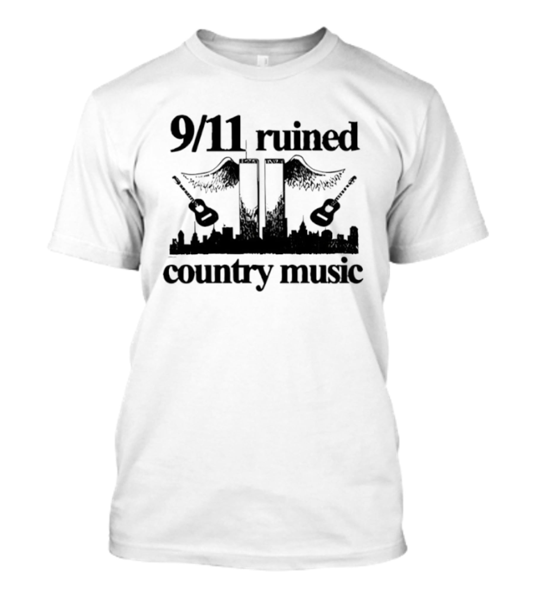 9 11 Ruined Country Music Twin Towers City Skyline Guitars T-Shirt