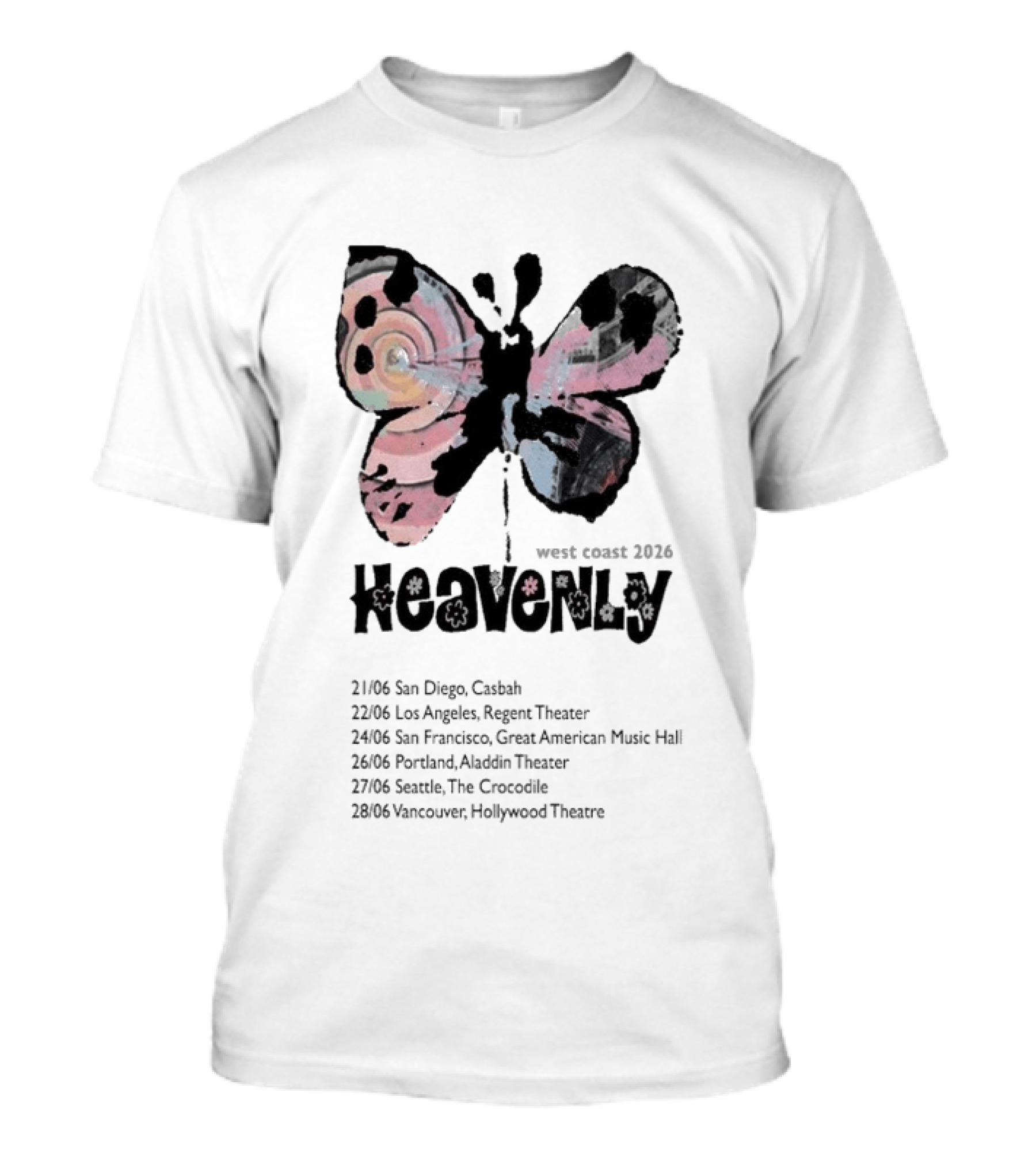Heavenly 2026 West Coast Tour San Diego Los Angeles San Francisco Portland Seattle Vancouver T-Shirt