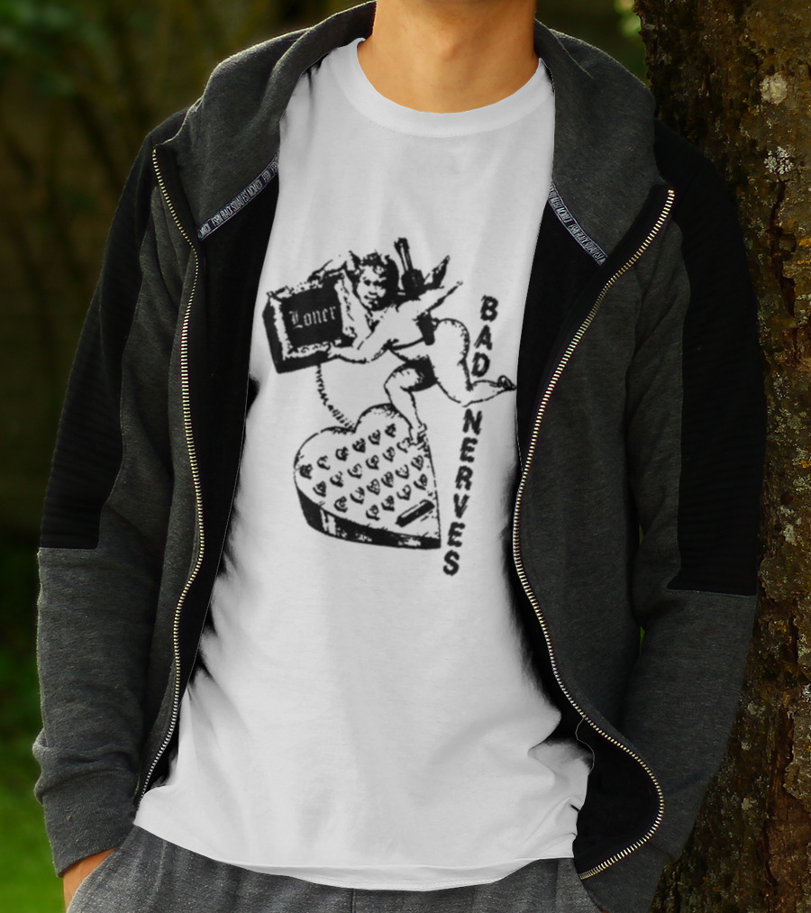 Bad Nerves Loner Checkered Heart And Angel Playing Card T-Shirt