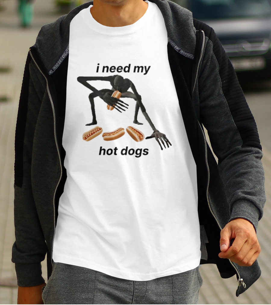I Need My Hot Dogs Creature With Hands On Sausage Craving T-Shirt