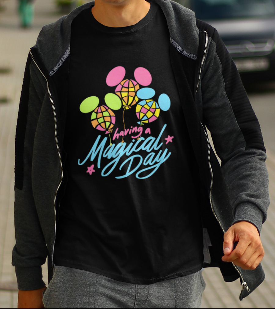 Having A Magical Day Neon Checkered Balloon Bright Colorful Celebration T-Shirt