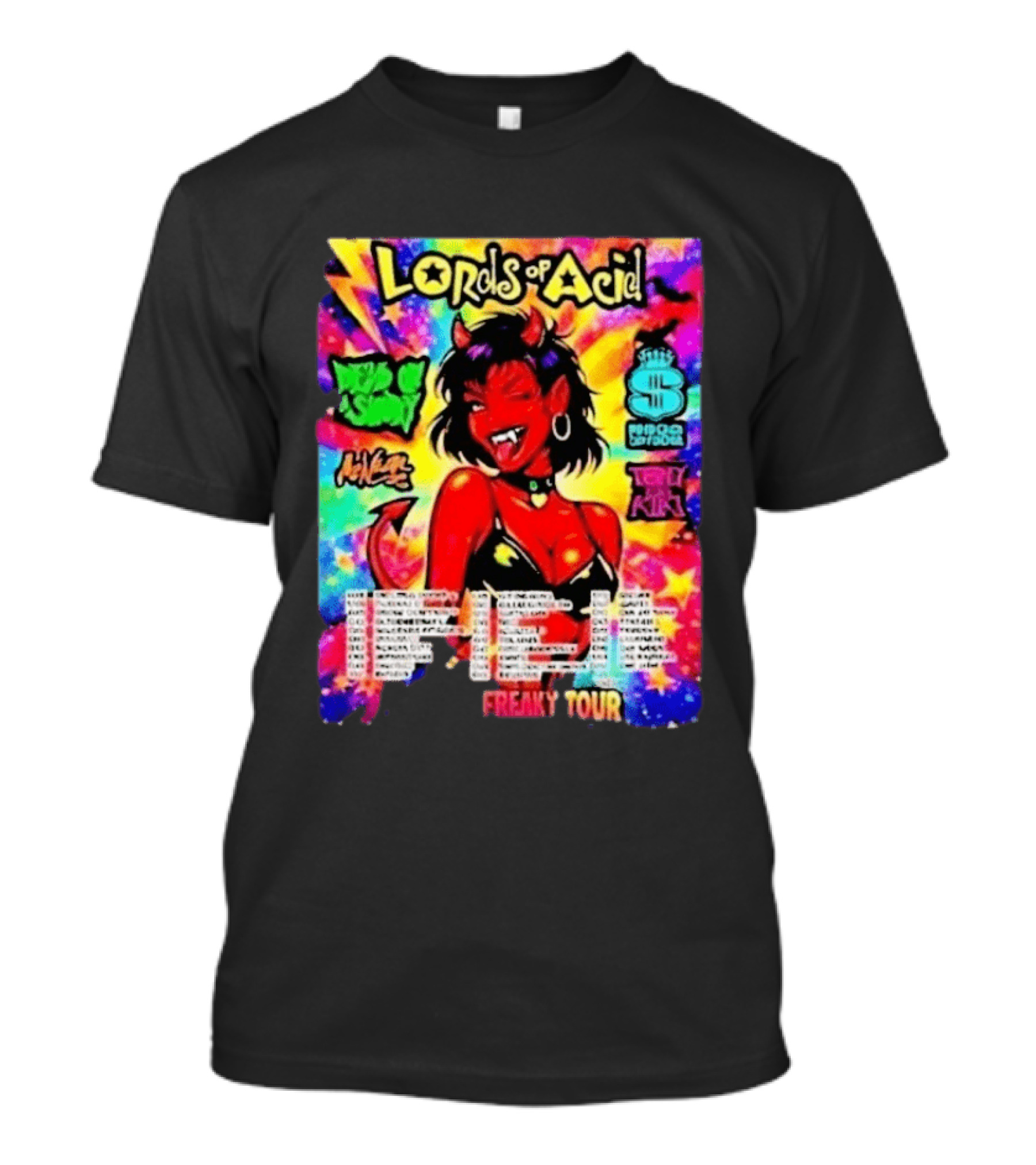 Lords Of Acid Cheeky Freaky Tour 2026 Dead On A Sunday Princess Superstar Tony Kiki Mz Neon Devilish Art 90s T-Shirt