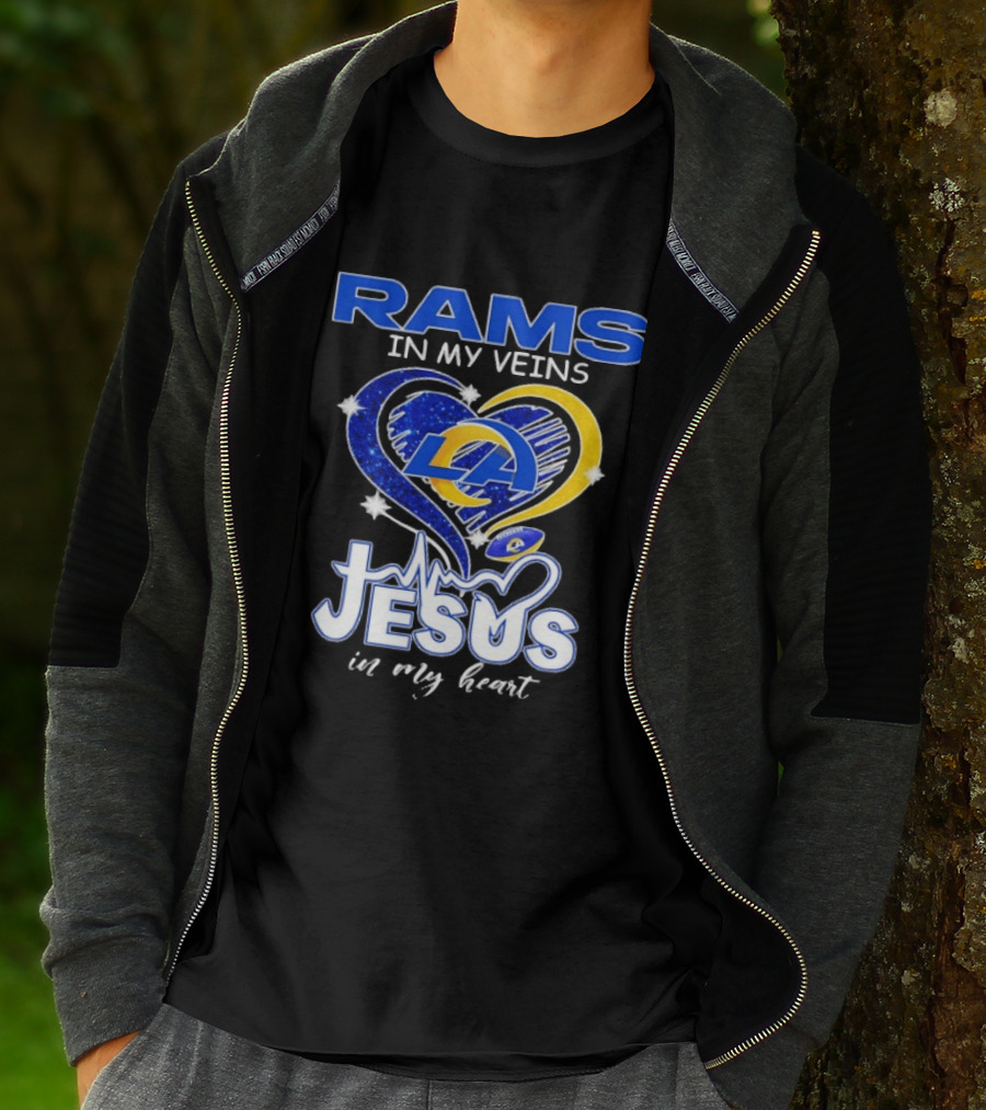 Los Angeles Rams In My Veins Jesus In My Heart Football Fan Faithful T-Shirt
