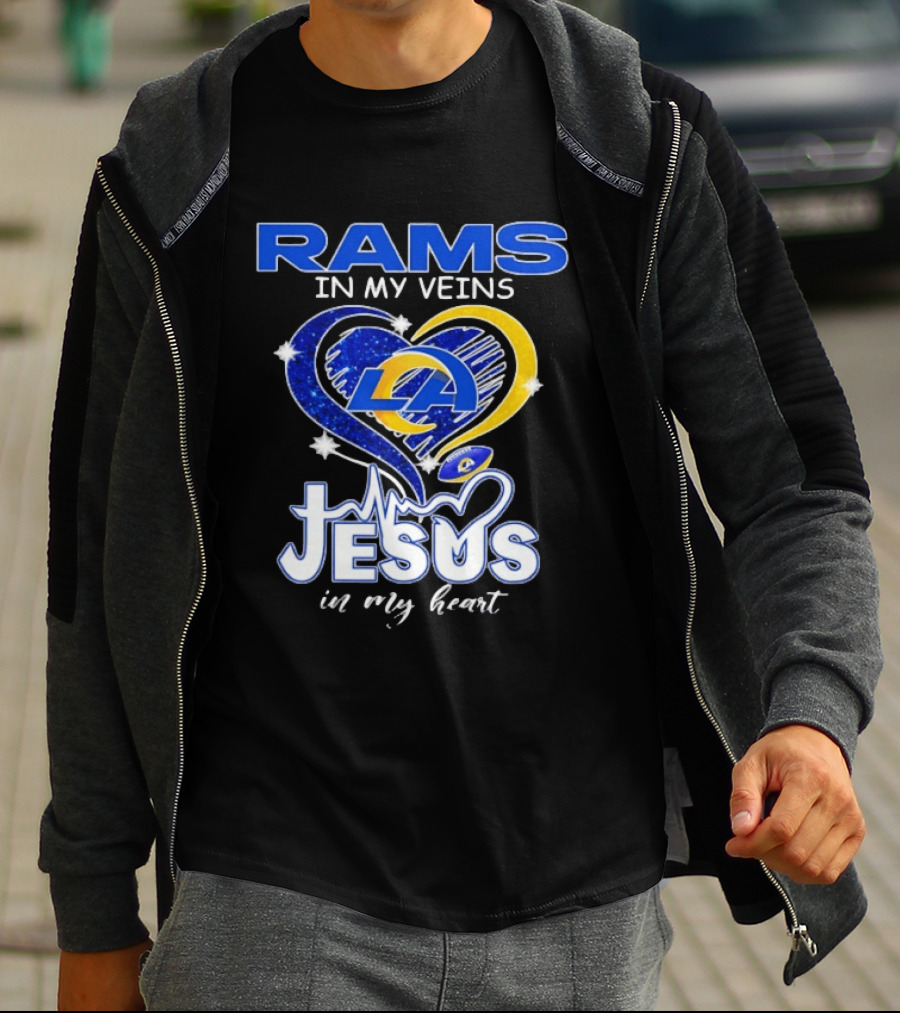 Los Angeles Rams In My Veins Jesus In My Heart Football Fan Faithful T-Shirt