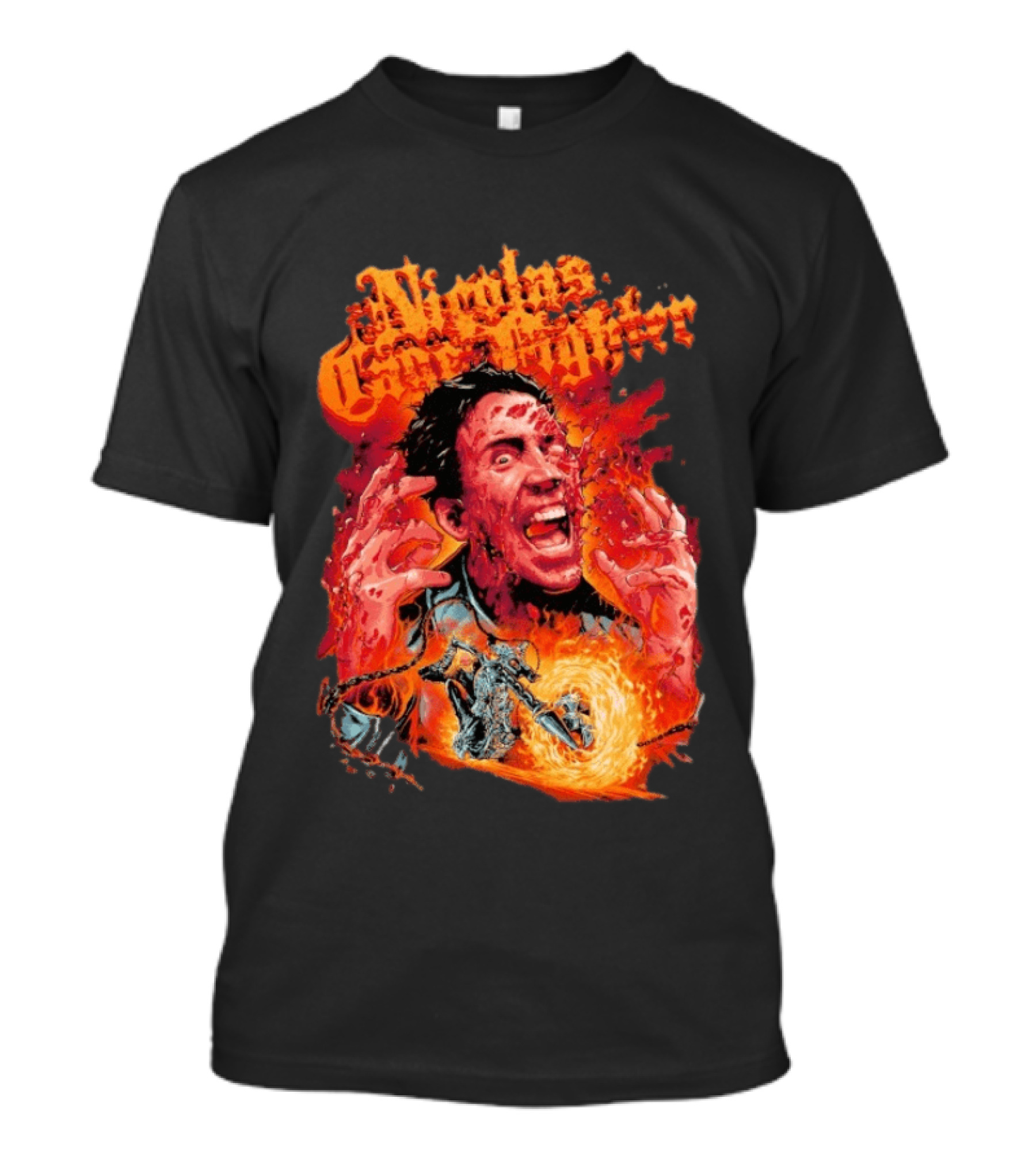 Nicolas Cage Fighter Melting Face Ghost Rider Flame Chain T-Shirt