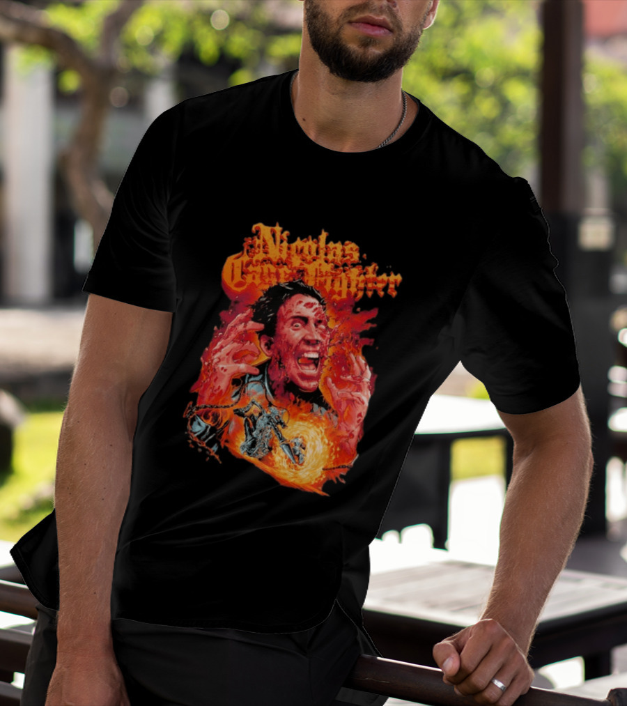 Nicolas Cage Fighter Melting Face Ghost Rider Flame Chain T-Shirt