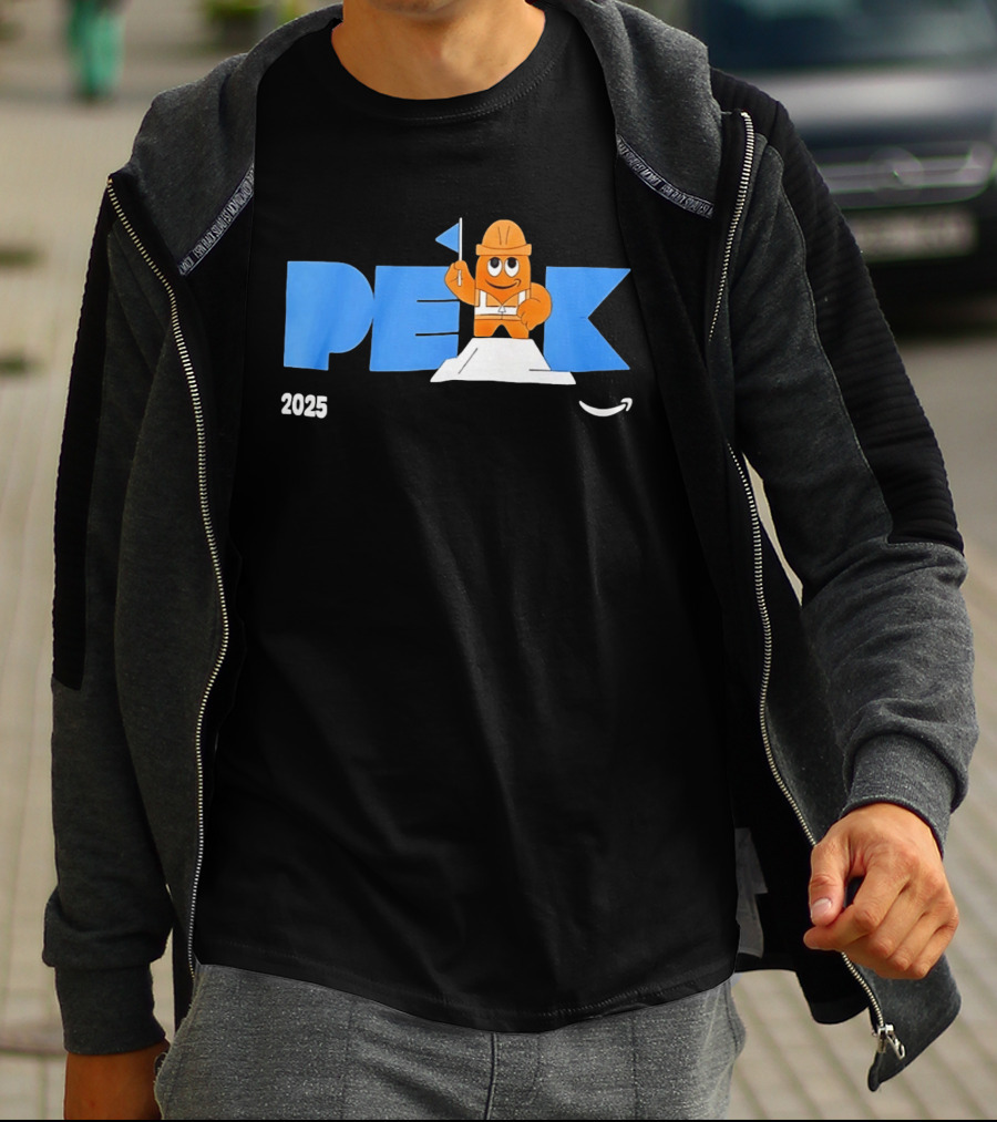 Peak 2025 Construction Character Holding Flag T-Shirt