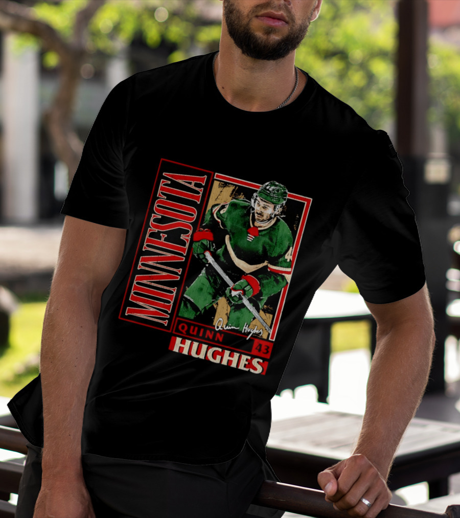 Minnesota Quinn Hughes 43 Hockey Player Art Card T-Shirt