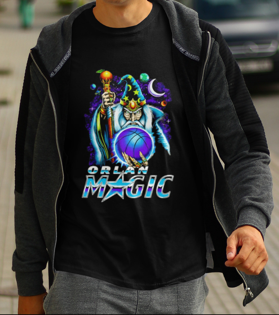 Wizar Orlando Magic Wizard Basketball Planets Stars T-Shirt