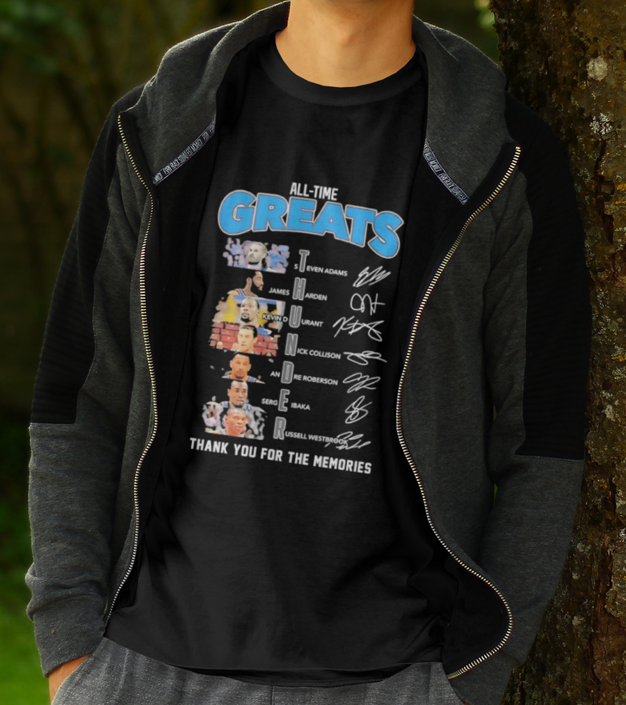 All Time Greats Oklahoma City Thunder Players Signatures Thank You For The Memories T-Shirt