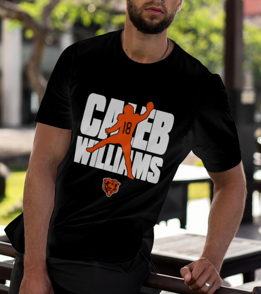 Caleb Williams 18 Chicago Bears Football Quarterback Silhouette With Orange Team T-Shirt