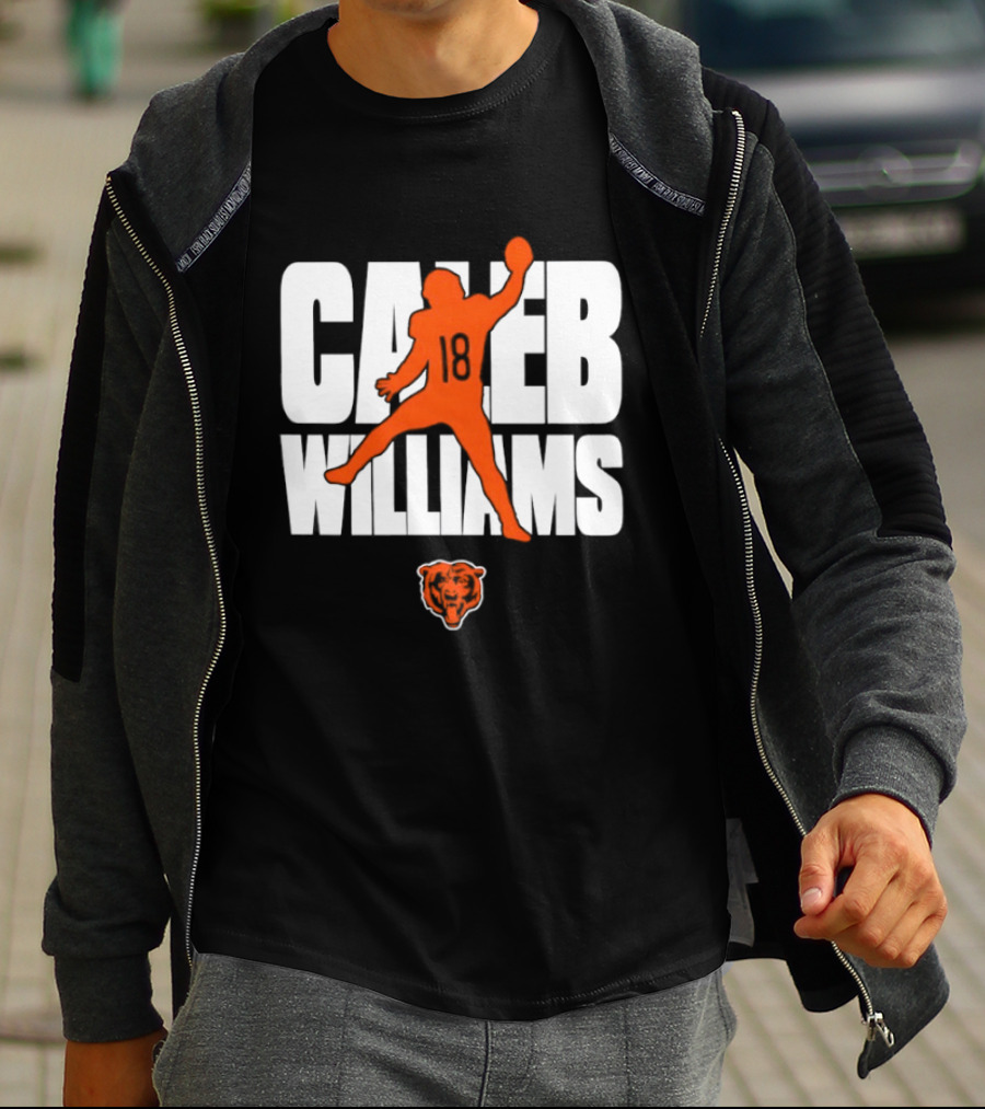 Caleb Williams 18 Chicago Bears Football Quarterback Silhouette With Orange Team T-Shirt