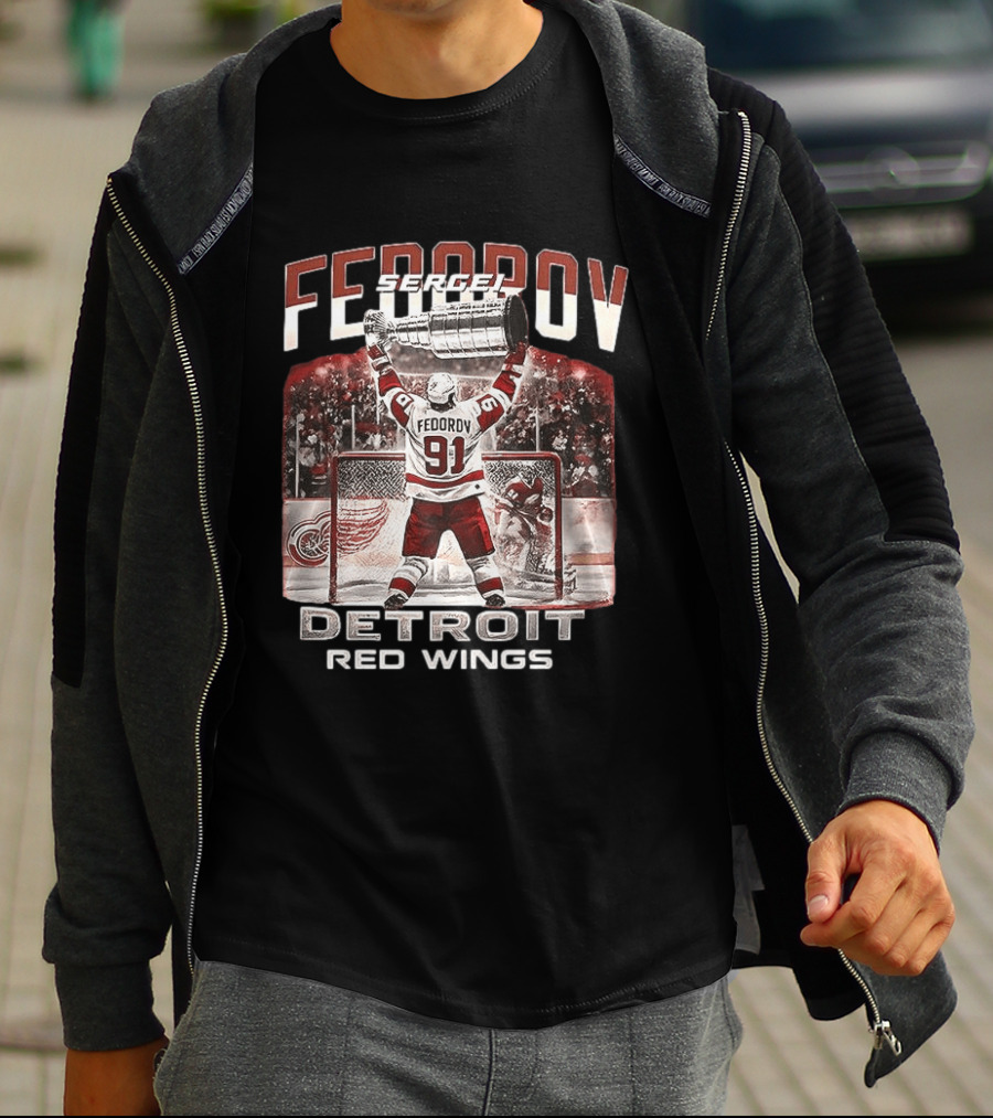 Sergei Fedorov 91 Detroit Red Wings Stanley Cup Victory Celebration T-Shirt