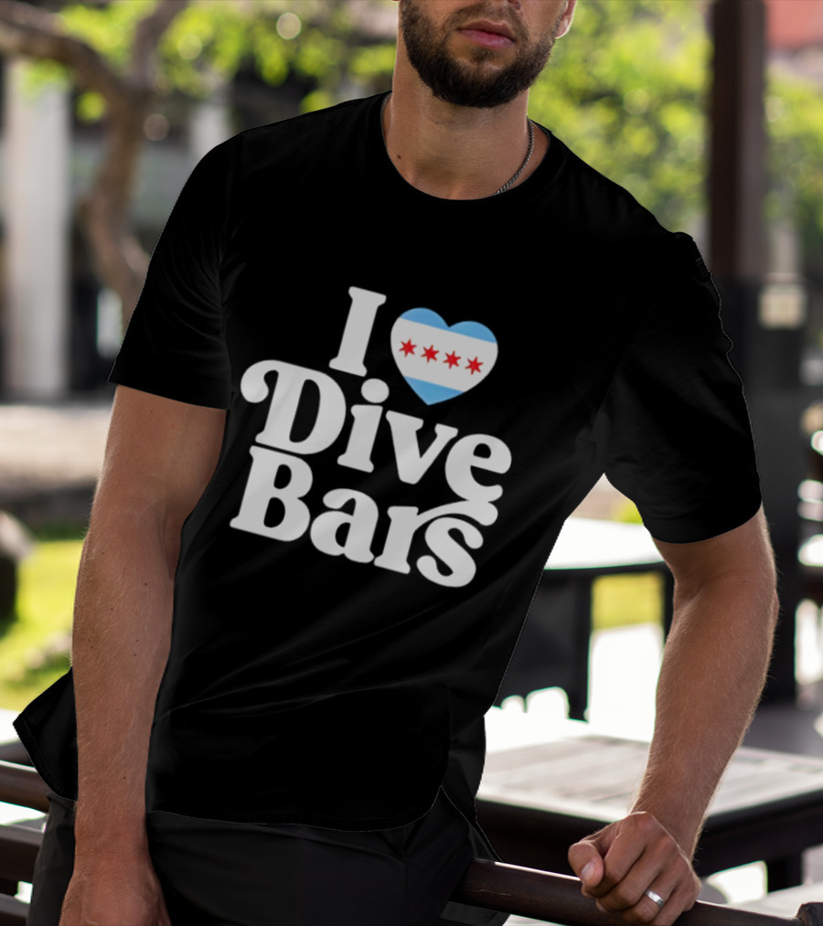I Love Dive Bars Chicago Flag Heart T-Shirt