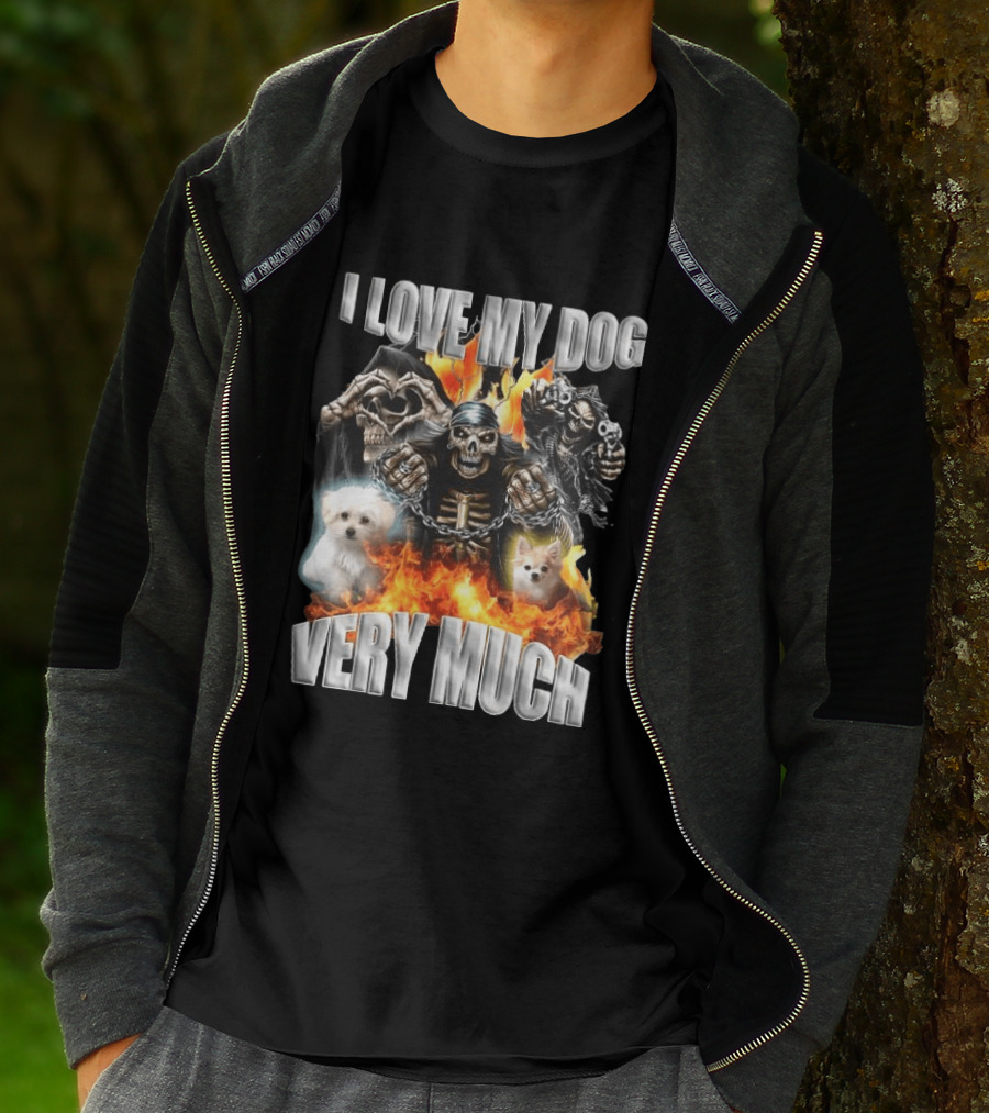 I Love My Dog Very Much Grim Reaper Flames Pet Lover T-Shirt