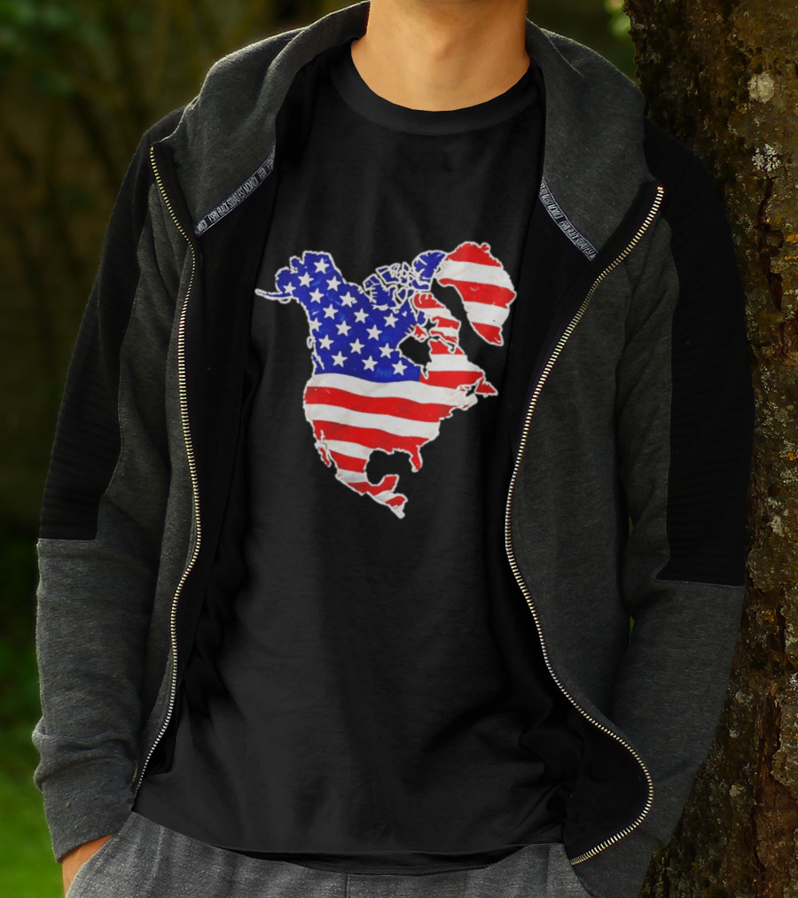 North America US Flag Continent Map Stars And Stripes T-Shirt