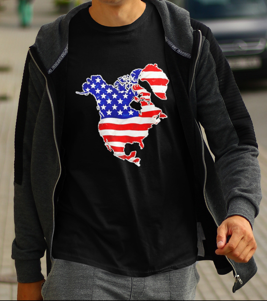 North America US Flag Continent Map Stars And Stripes T-Shirt