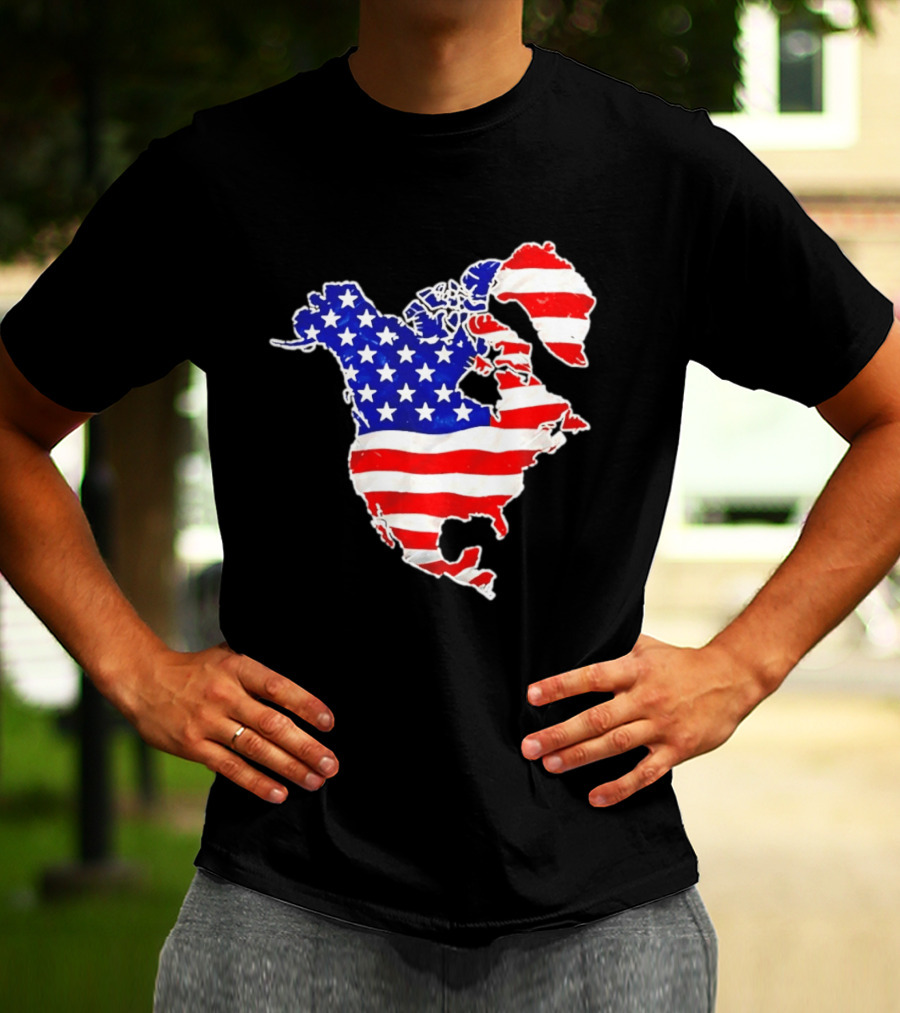 North America US Flag Continent Map Stars And Stripes T-Shirt
