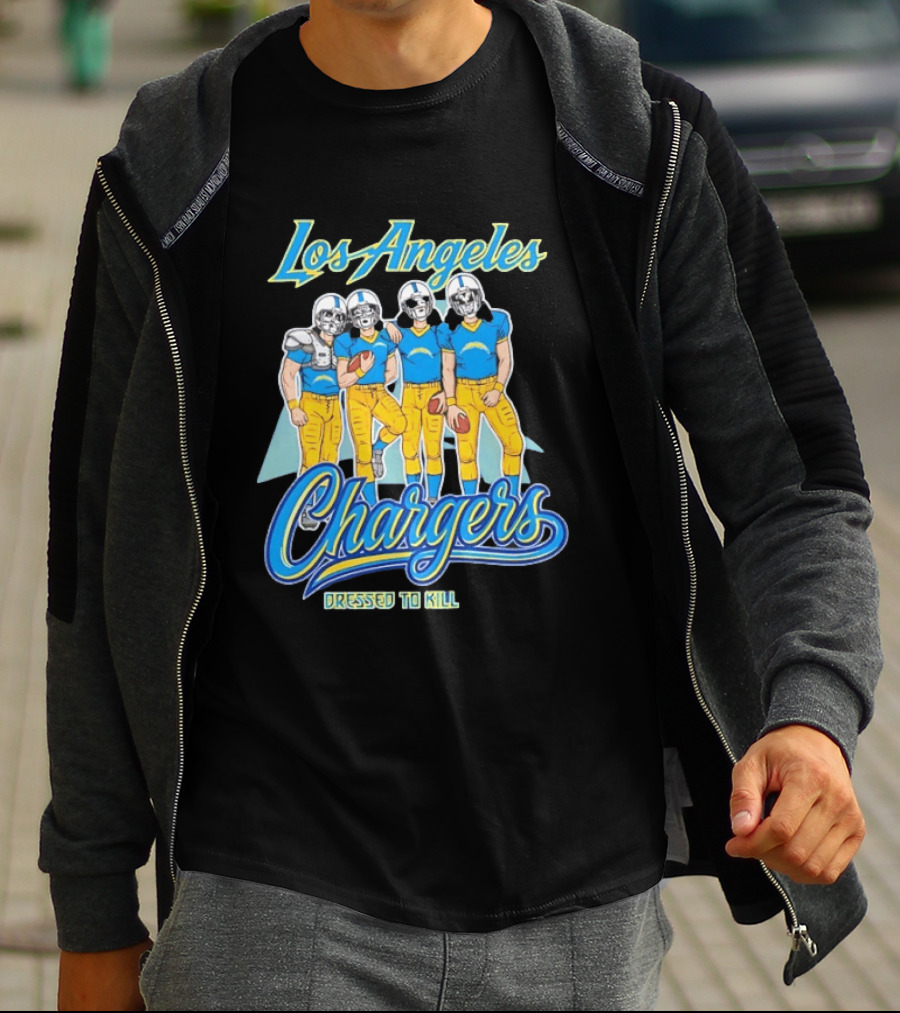 Los Angeles Chargers Dressed To Kill Players Skull Faces Cartoon T-Shirt