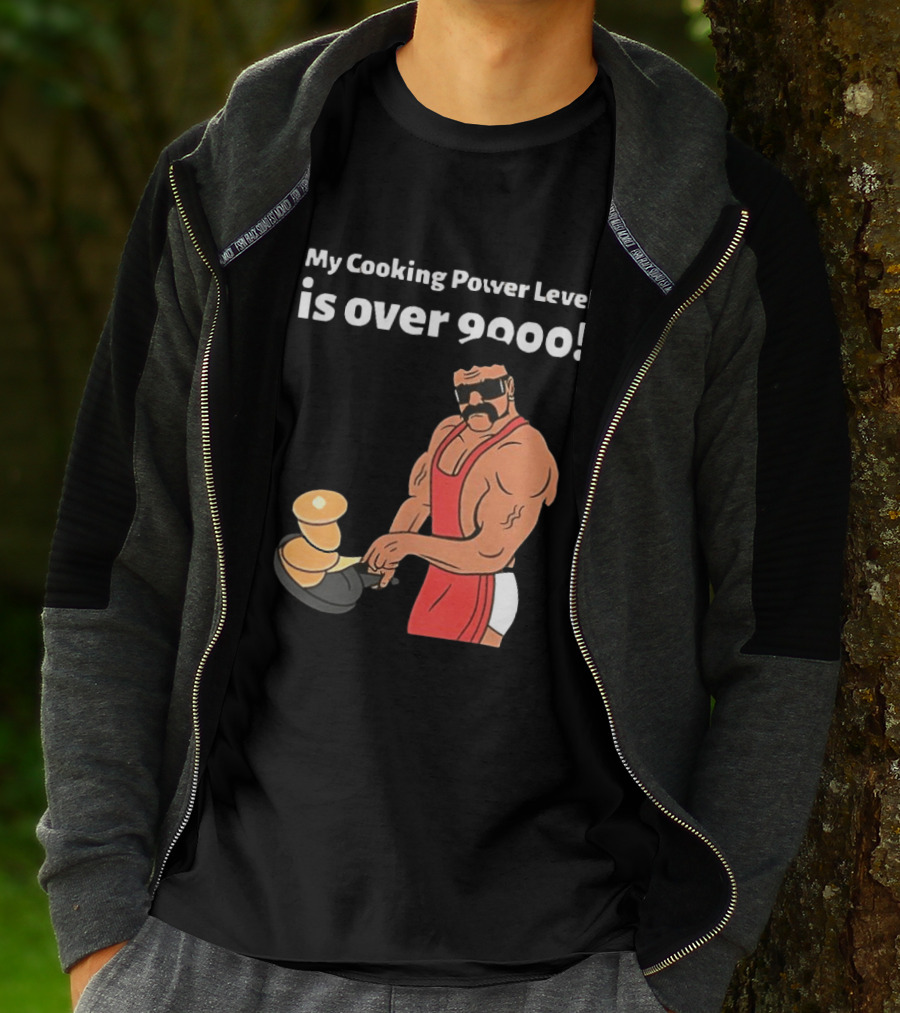 My Cooking Power Level Is Over 9000 Muscle Chef In Red Apron T-Shirt
