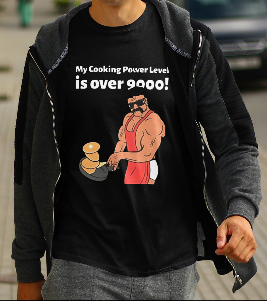 My Cooking Power Level Is Over 9000 Muscle Chef In Red Apron T-Shirt
