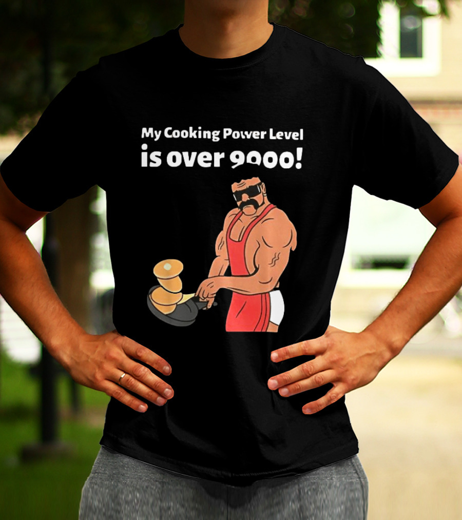 My Cooking Power Level Is Over 9000 Muscle Chef In Red Apron T-Shirt