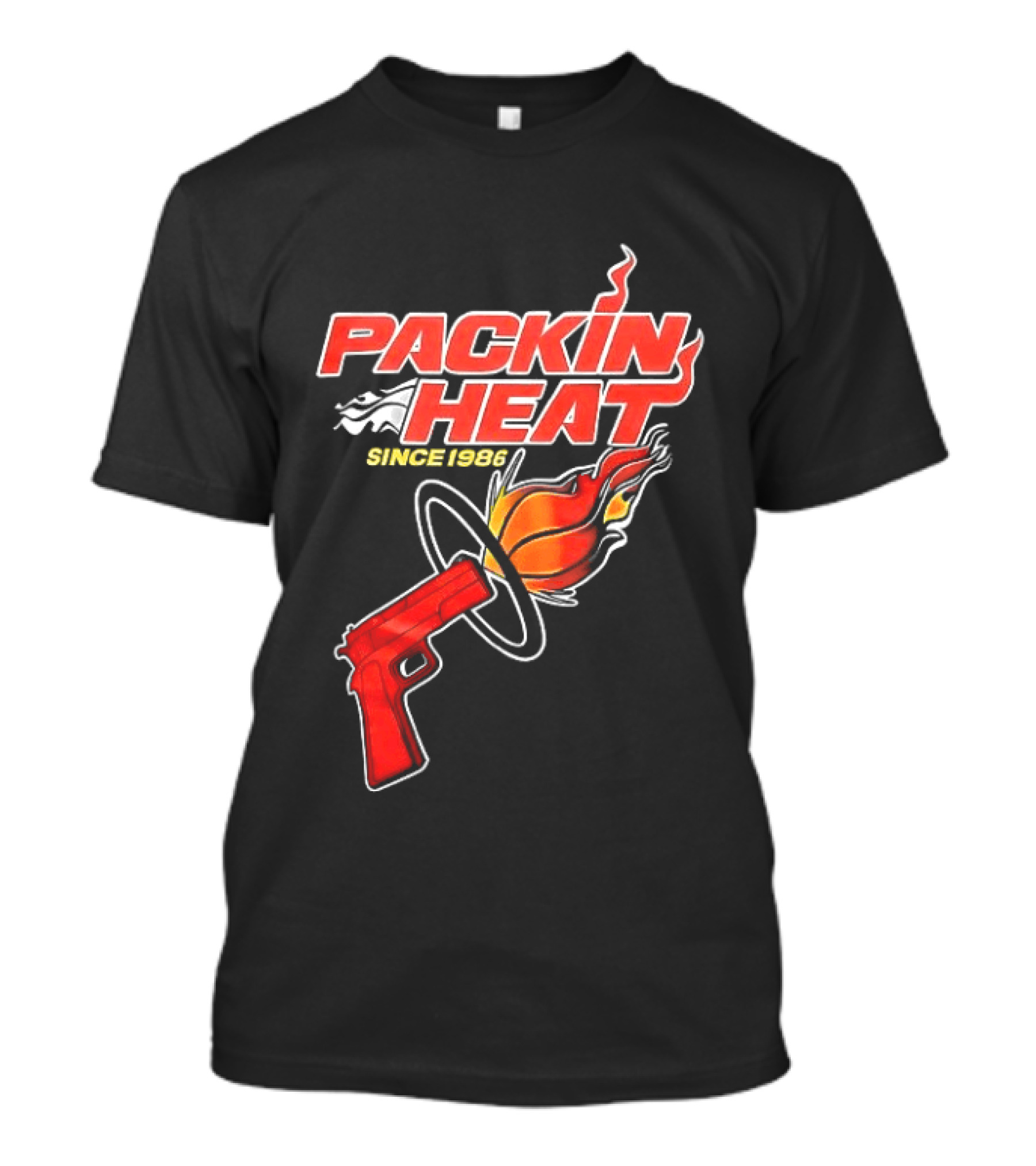 Packin Heat Since 1986 Flaming Basketball And Gun T-Shirt